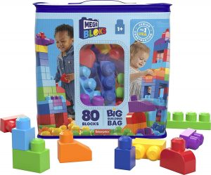 MEGA BLOKS Big Building Bag building set with 80 big and colorful building blocks, and one storage Bag, toy gift set for ages one and up - Blue Bag
